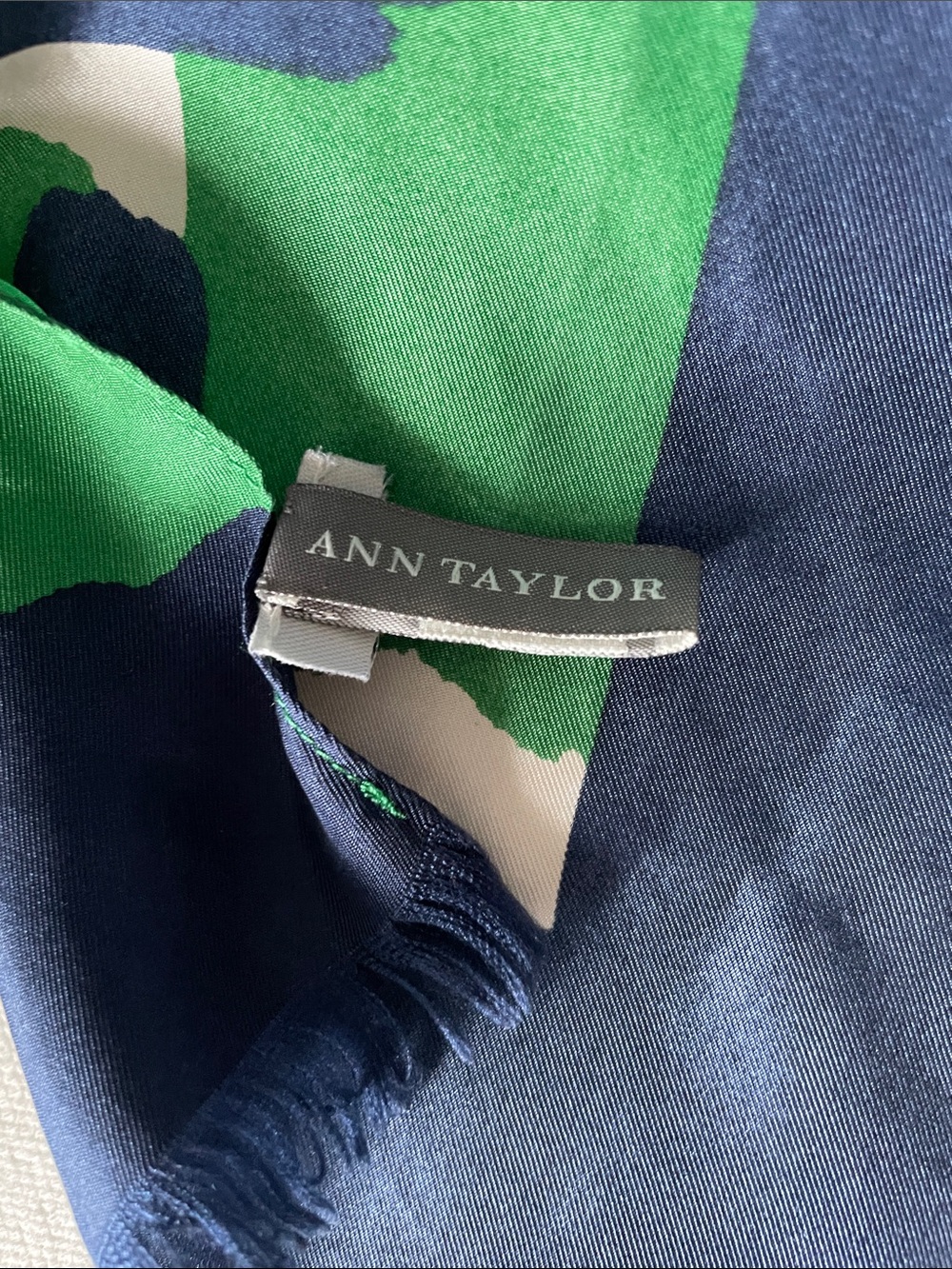 Ann Taylor Green Navy and Cream Abstract Silk Scarf - Picture 3 of 6